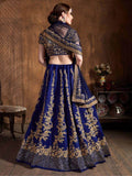Fascinating Navy Blue Embroidered Raw Silk Lehenga Choli - Zeel Clothing