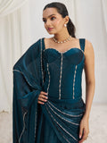 Fascinating Navy Blue Organza Silk Pre-Stitched Saree With Corset Blouse - Zeel Clothing