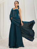 Fascinating Navy Blue Organza Silk Pre-Stitched Saree With Corset Blouse - Zeel Clothing