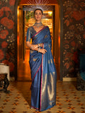 Fascinating Navy Blue Zari Weaving Silk Festival Wear Saree With Blouse - Zeel Clothing