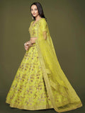 Fascinating Neon Green Sequins Silk Sangit Wear Lehenga Choli - Zeel Clothing