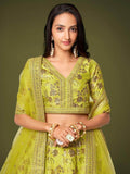Fascinating Neon Green Sequins Silk Sangit Wear Lehenga Choli - Zeel Clothing