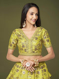 Fascinating Neon Green Sequins Silk Sangit Wear Lehenga Choli - Zeel Clothing