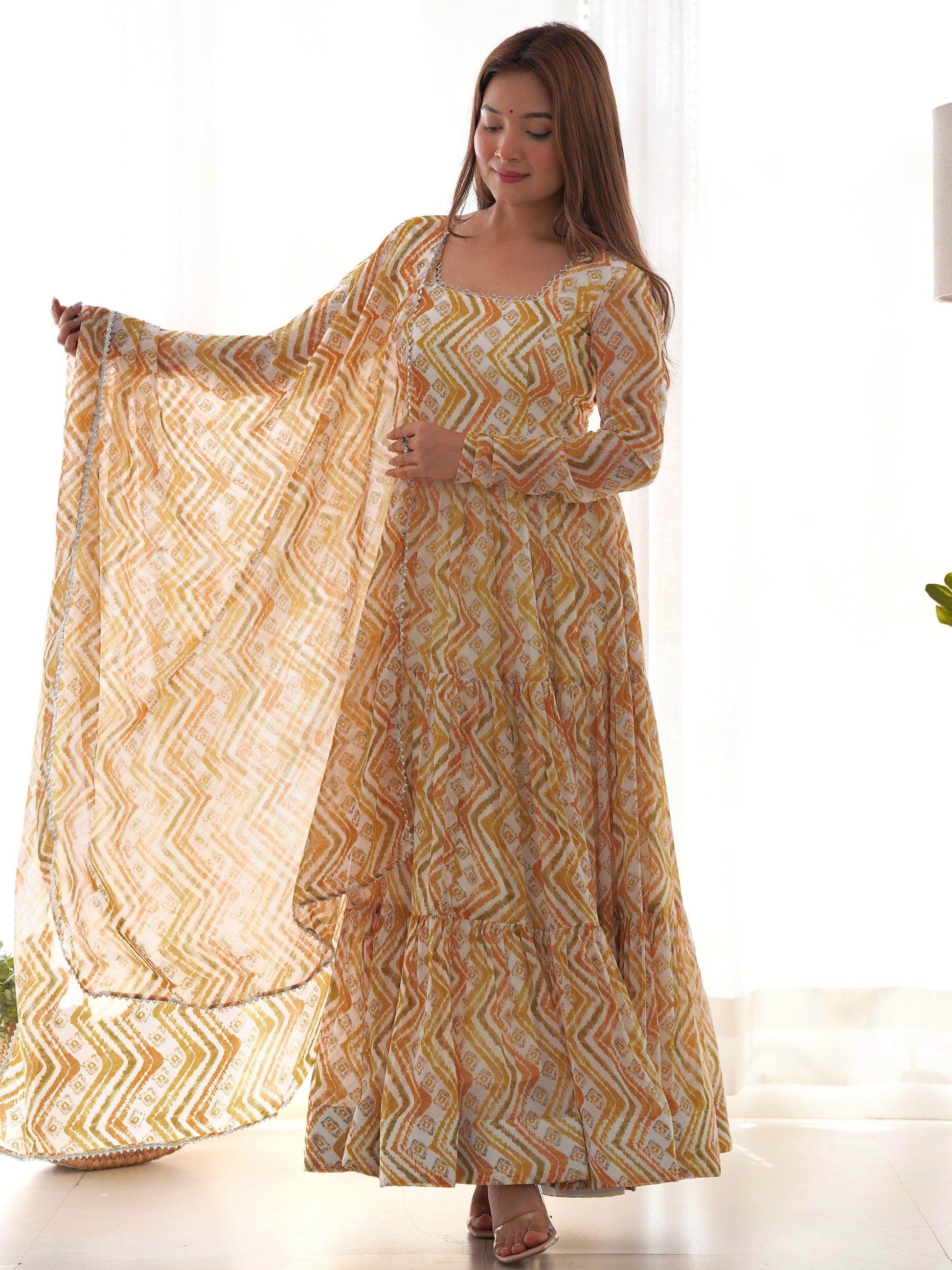 Fascinating Off-White Digital Printed Georgette Traditional Anarkali Suit - Zeel Clothing