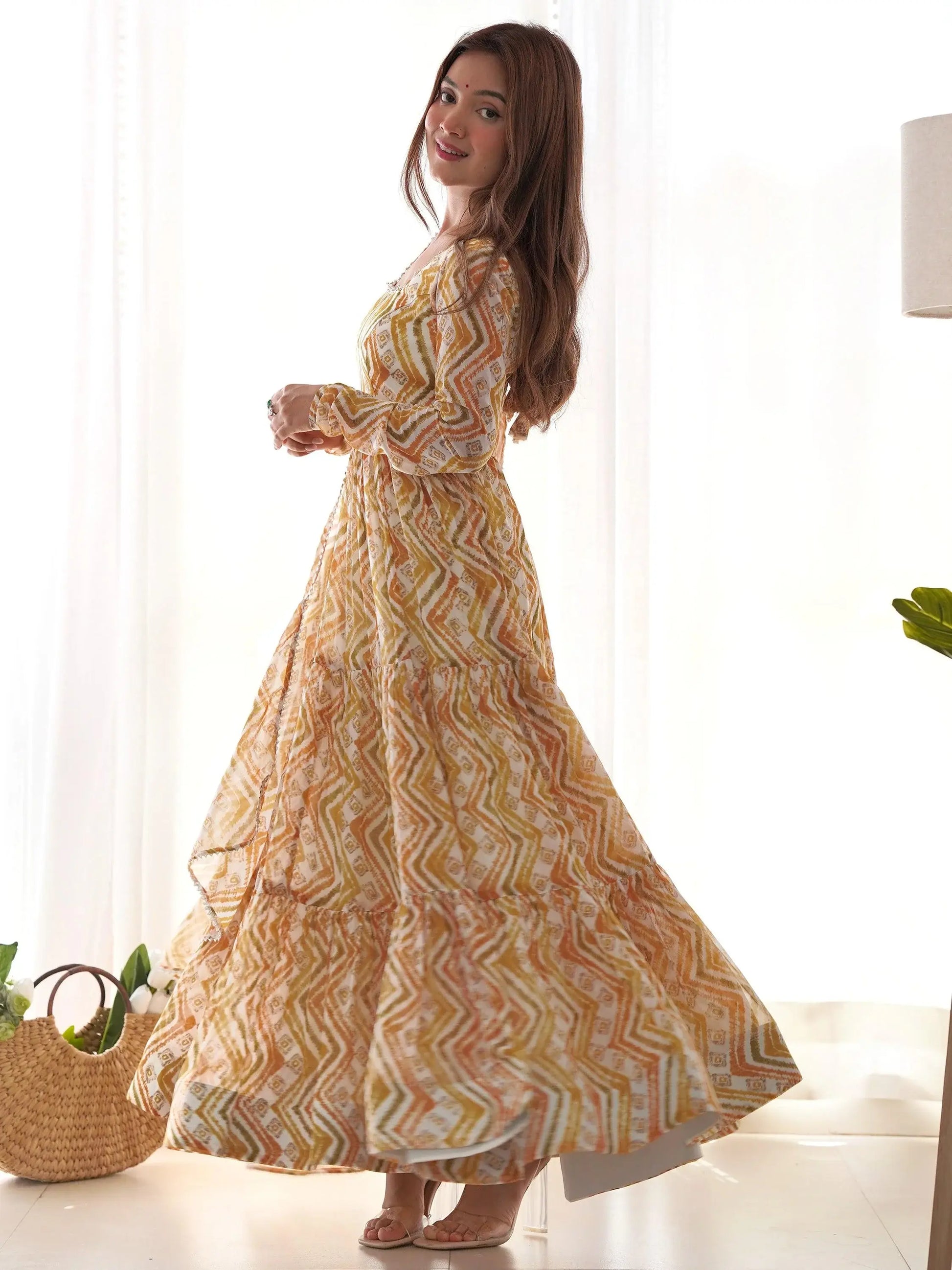 Fascinating Off-White Digital Printed Georgette Traditional Anarkali Suit - Zeel Clothing