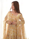 Fascinating Off-White Digital Printed Georgette Traditional Anarkali Suit - Zeel Clothing
