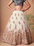 Fascinating Off-White Mirror Work Net Party Wear Lehenga Choli - Zeel Clothing