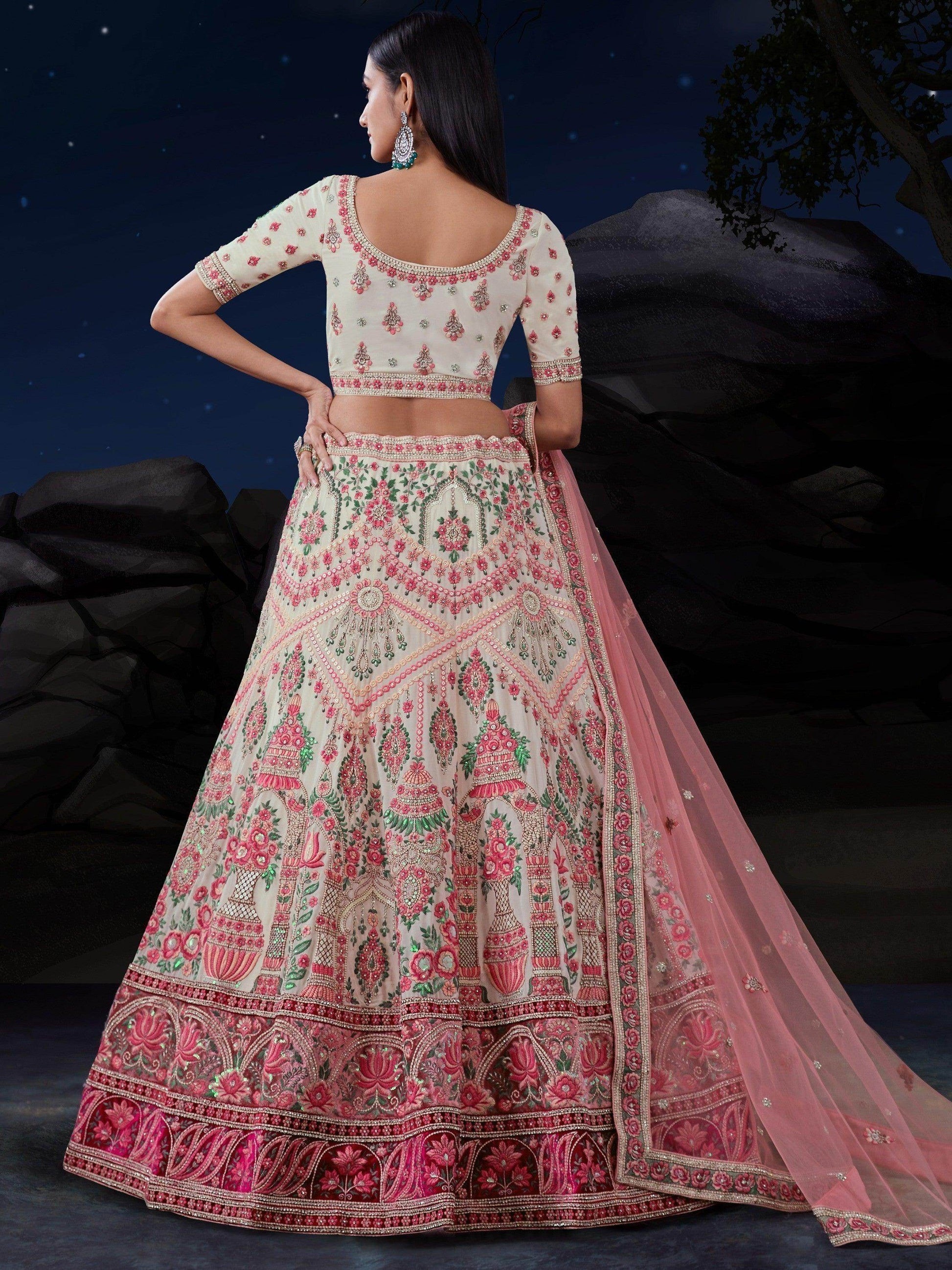 Fascinating Off-White Sequins Georgette Engagement Wear Lehenga Choli - Zeel Clothing