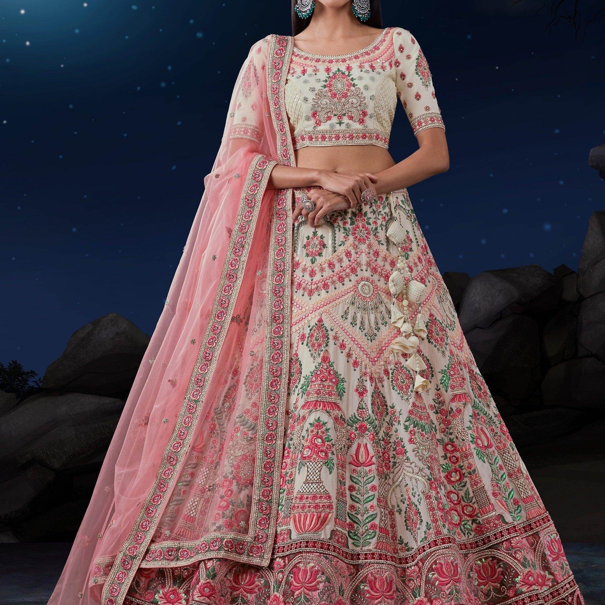 Fascinating Off-White Sequins Georgette Engagement Wear Lehenga Choli - Zeel Clothing