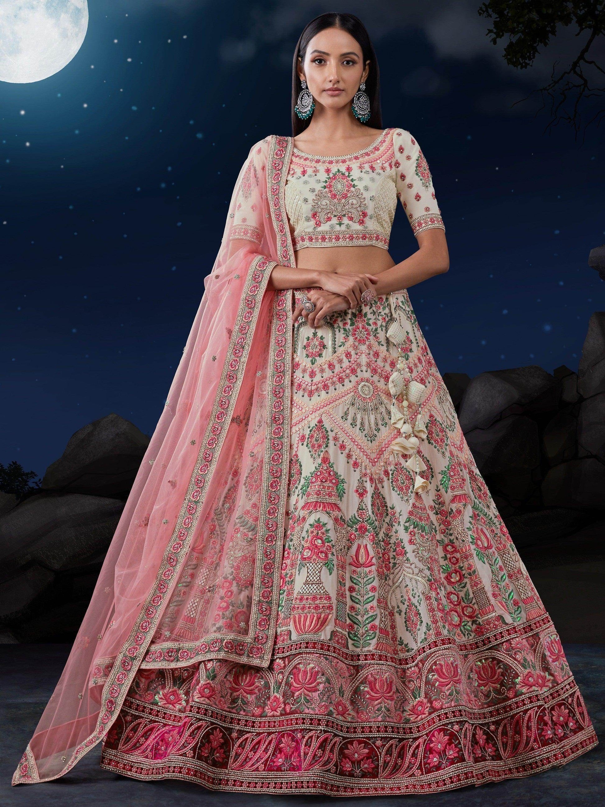 Fascinating Off-White Sequins Georgette Engagement Wear Lehenga Choli - Zeel Clothing