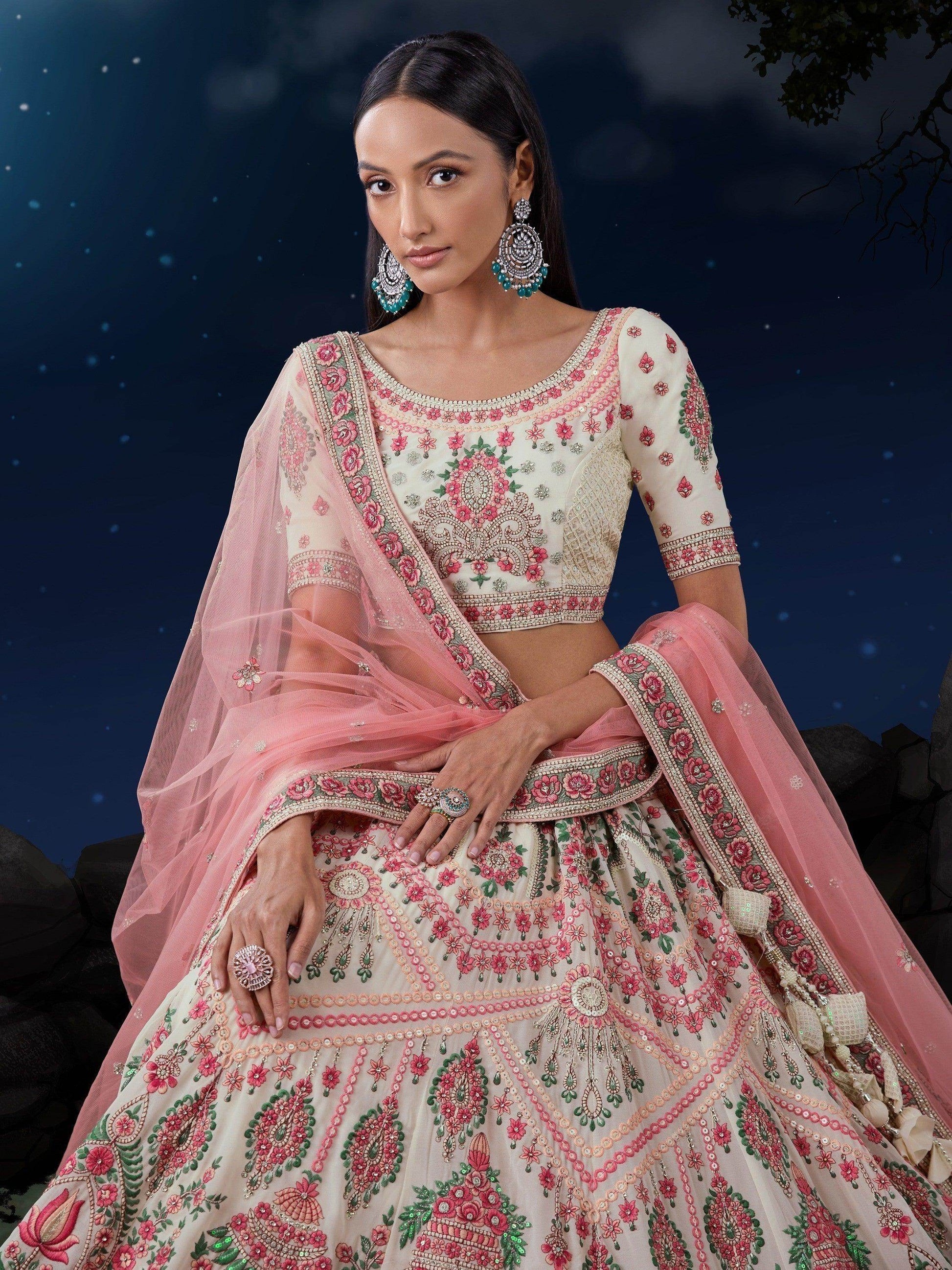 Fascinating Off-White Sequins Georgette Engagement Wear Lehenga Choli - Zeel Clothing