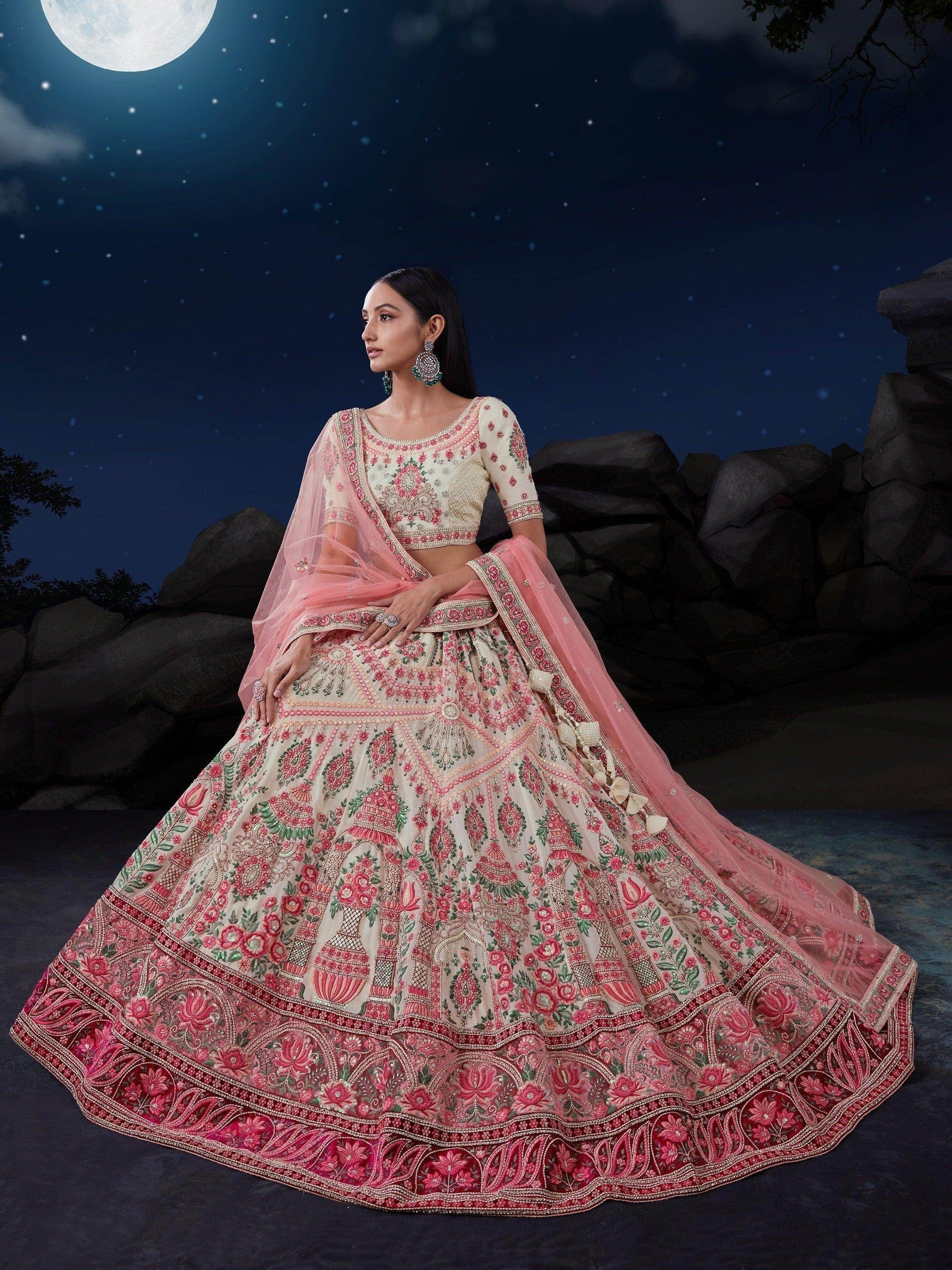 Fascinating Off-White Sequins Georgette Engagement Wear Lehenga Choli - Zeel Clothing