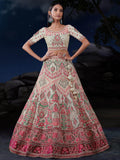 Fascinating Off-White Sequins Georgette Engagement Wear Lehenga Choli - Zeel Clothing