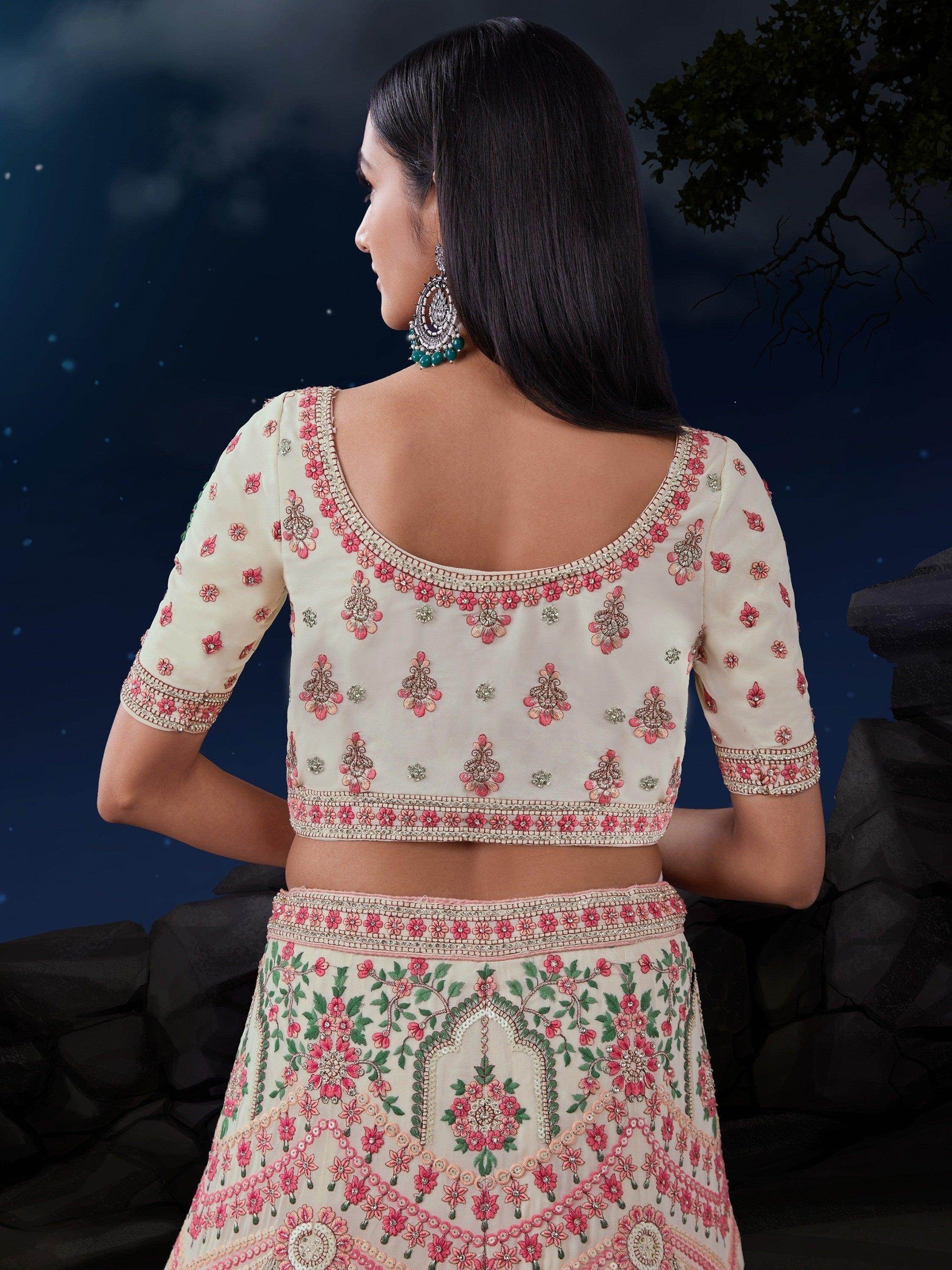 Fascinating Off-White Sequins Georgette Engagement Wear Lehenga Choli - Zeel Clothing