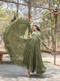 Fascinating Olive Green Georgette Mehendi Wear Gown With Dupatta - Zeel Clothing