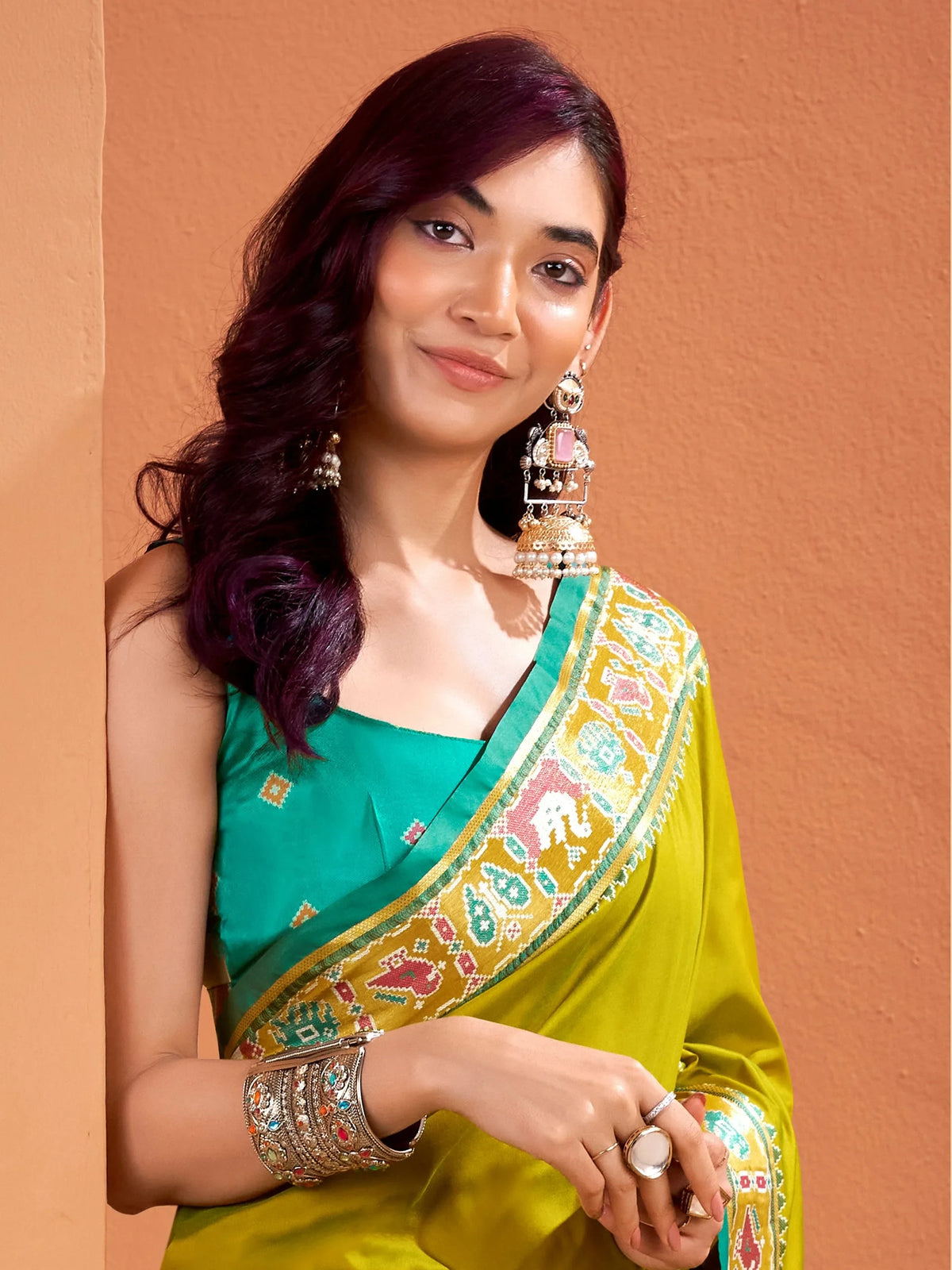 Fascinating Olive Green Patola Weaving Silk Wedding Wear Saree With Blouse - Zeel Clothing