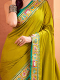 Fascinating Olive Green Patola Weaving Silk Wedding Wear Saree With Blouse - Zeel Clothing