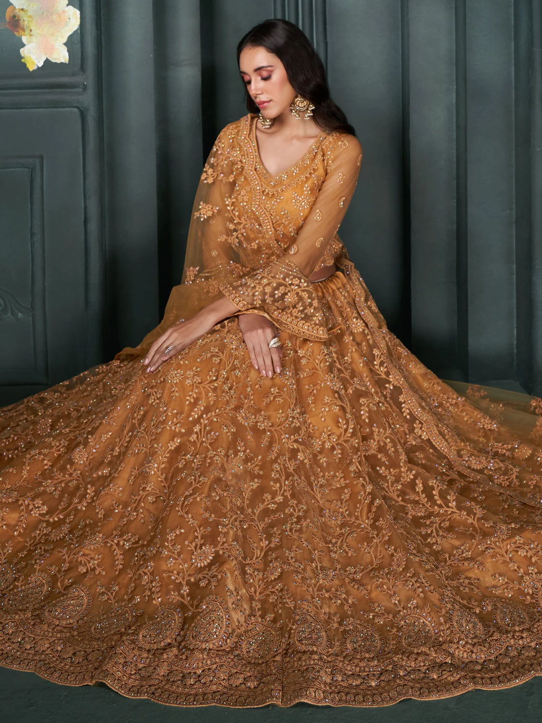 Fascinating Orange Thread Work Net Engagement Wear Lehenga Choli - Zeel Clothing