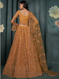 Fascinating Orange Thread Work Net Engagement Wear Lehenga Choli - Zeel Clothing