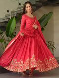 Fascinating Peach Zari Embroidered Chinon Festival Wear Gown - Zeel Clothing