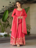 Fascinating Peach Zari Embroidered Chinon Festival Wear Gown - Zeel Clothing