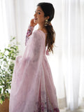 Fascinating Pink Floral Printed Organza Anarkali Suit With Dupatta - Zeel Clothing