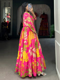 Fascinating Pink Floral Printed Silk Event Wear Gown - Zeel Clothing