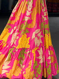 Fascinating Pink Floral Printed Silk Event Wear Gown - Zeel Clothing