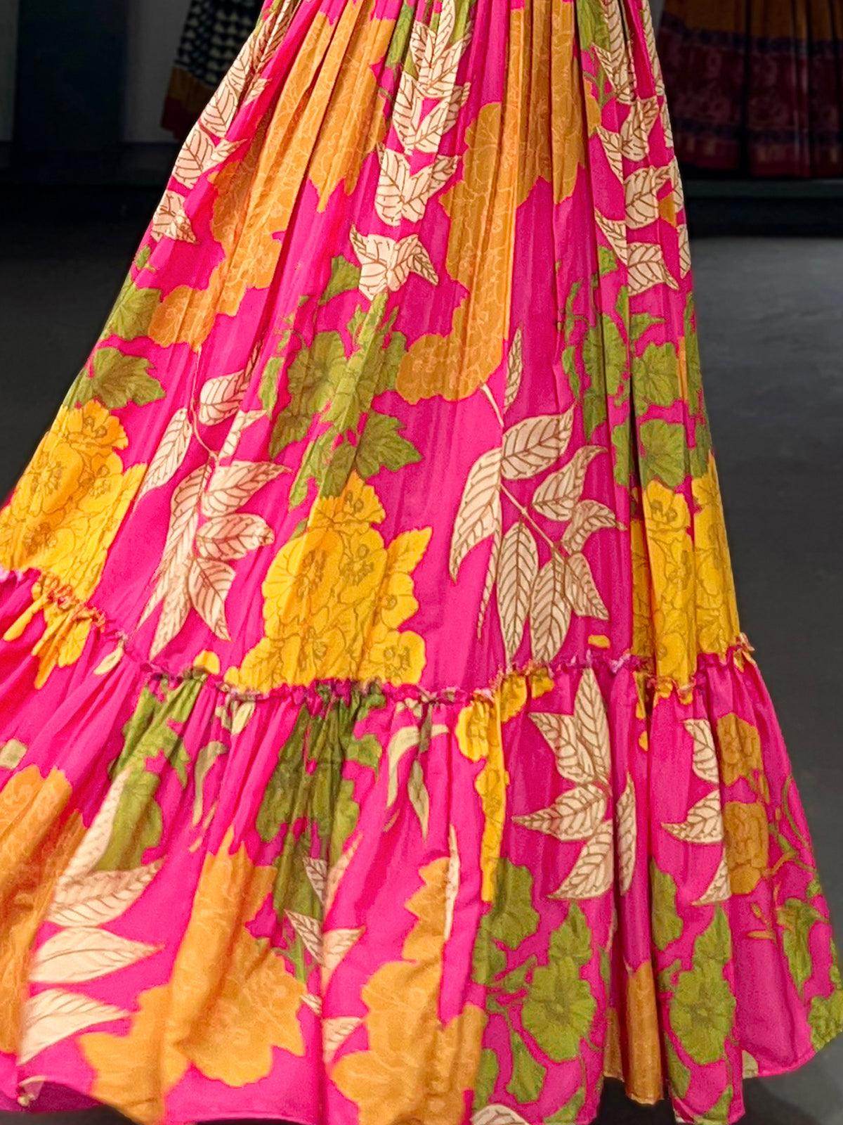 Fascinating Pink Floral Printed Silk Event Wear Gown - Zeel Clothing