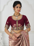 Fascinating Pink Thread Work Dola Silk Reception Wear Saree With Blouse - Zeel Clothing