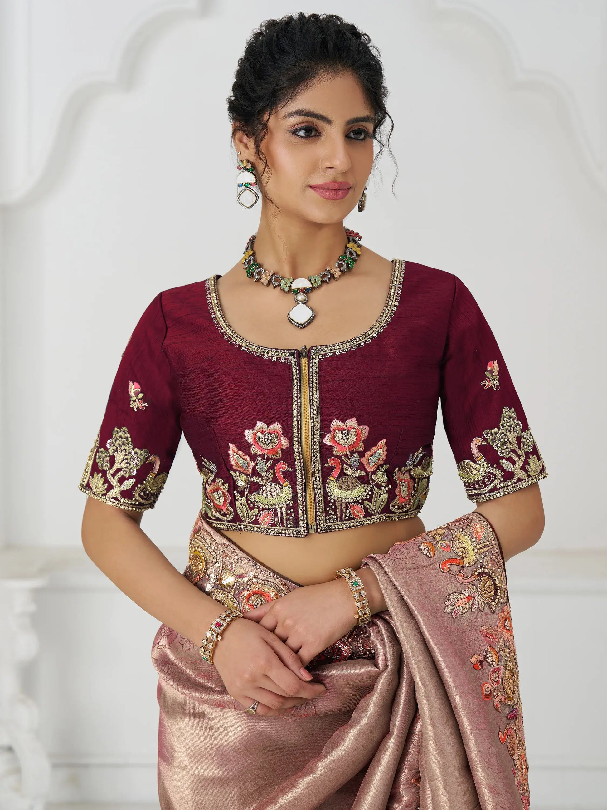 Fascinating Pink Thread Work Dola Silk Reception Wear Saree With Blouse - Zeel Clothing