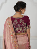 Fascinating Pink Thread Work Dola Silk Reception Wear Saree With Blouse - Zeel Clothing