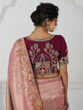 Fascinating Pink Thread Work Dola Silk Reception Wear Saree With Blouse - Zeel Clothing