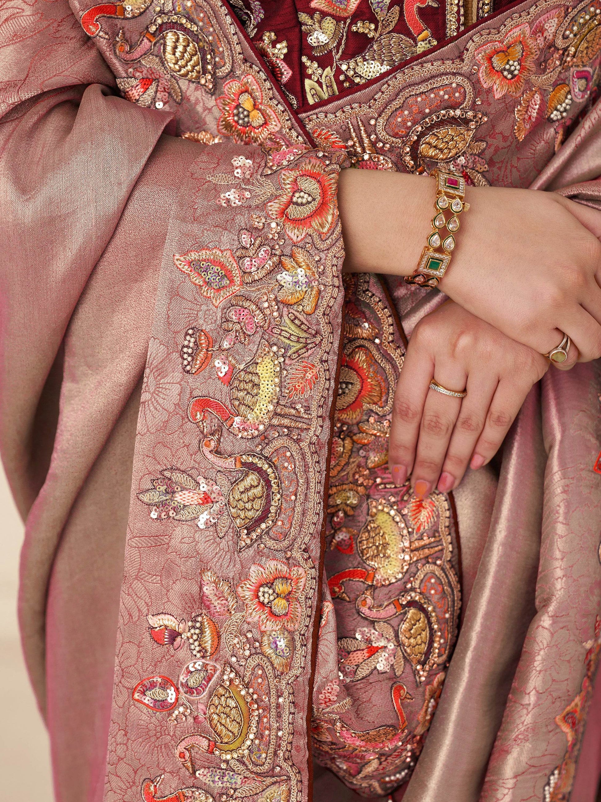 Fascinating Pink Thread Work Dola Silk Reception Wear Saree With Blouse - Zeel Clothing