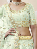 Fascinating Pista Green Embroidered Art Silk Lehenga Choli - Zeel Clothing