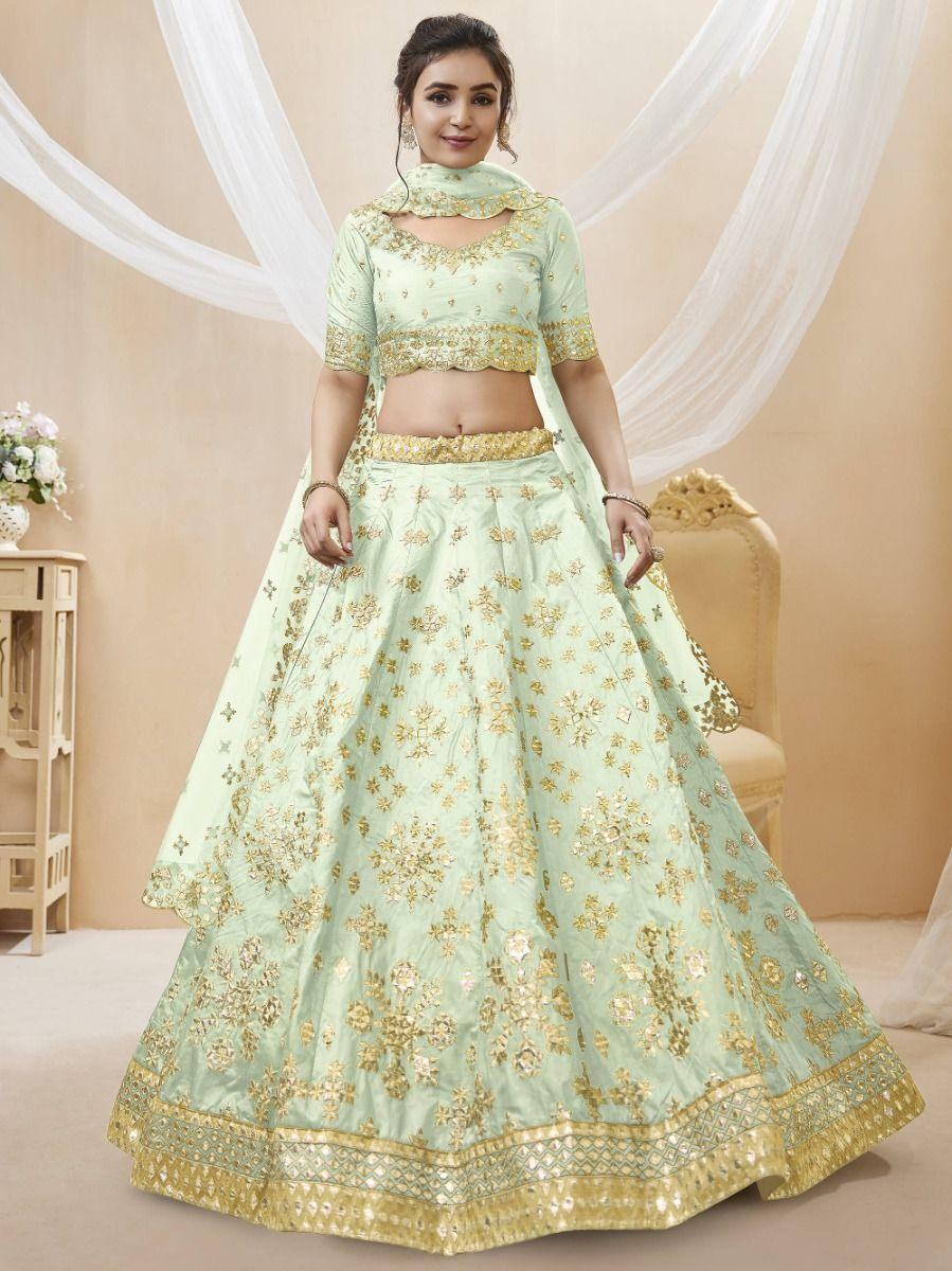 Fascinating Pista Green Embroidered Art Silk Lehenga Choli
