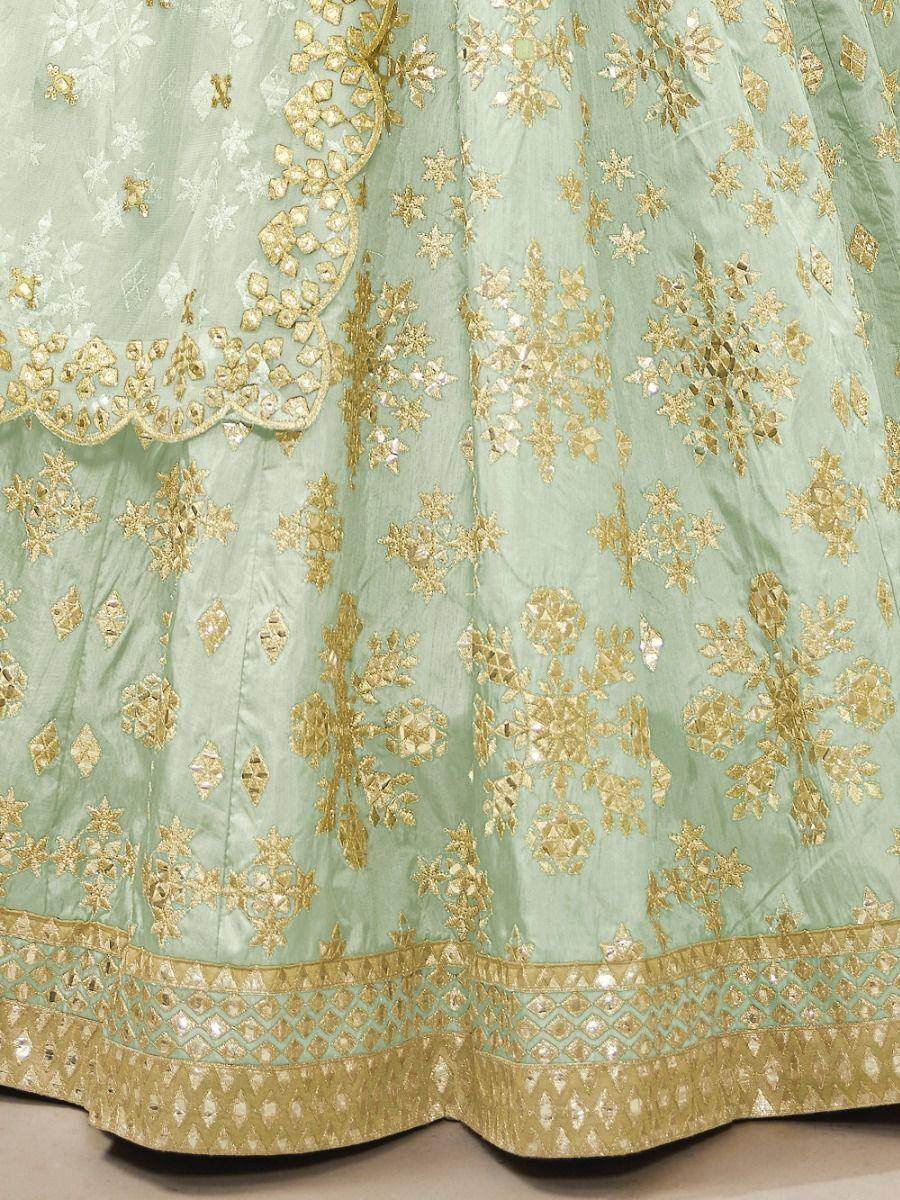 Fascinating Pista Green Embroidered Art Silk Lehenga Choli - Zeel Clothing