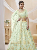 Fascinating Pista Green Embroidered Art Silk Lehenga Choli - Zeel Clothing