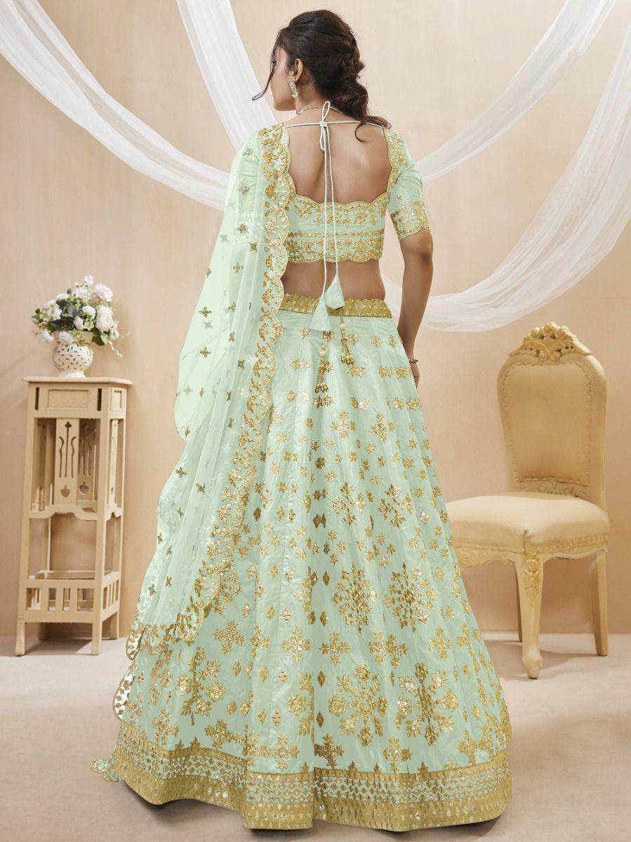 Fascinating Pista Green Embroidered Art Silk Lehenga Choli - Zeel Clothing