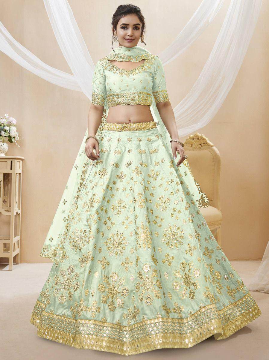 Fascinating Pista Green Embroidered Art Silk Lehenga Choli - Zeel Clothing