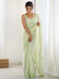 Fascinating Pista Green Embroidered Georgette Traditional Saree With Blouse - Zeel Clothing