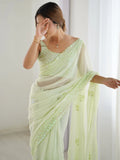 Fascinating Pista Green Embroidered Georgette Traditional Saree With Blouse - Zeel Clothing