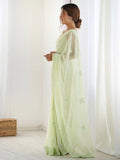 Fascinating Pista Green Embroidered Georgette Traditional Saree With Blouse - Zeel Clothing