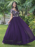 Fascinating Purple Embroidered Georgette Traditional Gown - Zeel Clothing