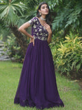 Fascinating Purple Embroidered Georgette Traditional Gown - Zeel Clothing