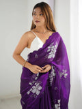 Fascinating Purple Embroidered Organza Party Wear Saree With Blouse - Zeel Clothing
