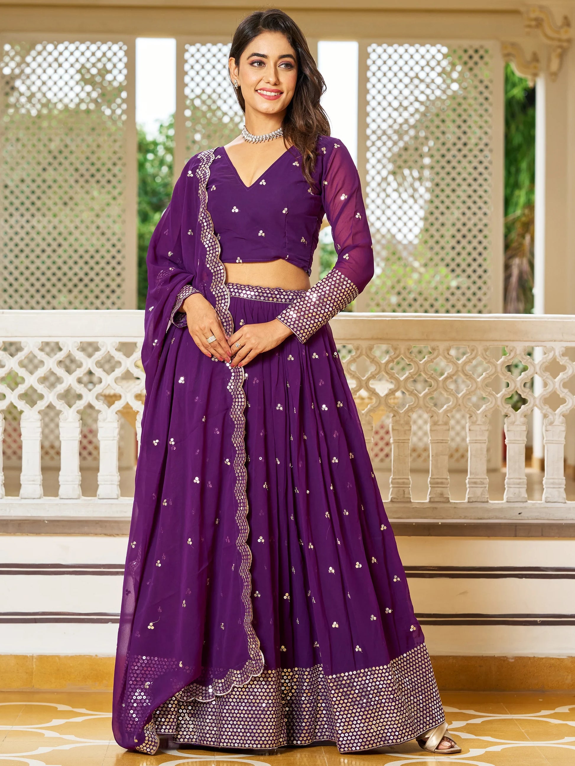 Fascinating Purple Sequins Georgette Festival Wear Lehenga Choli - Zeel Clothing