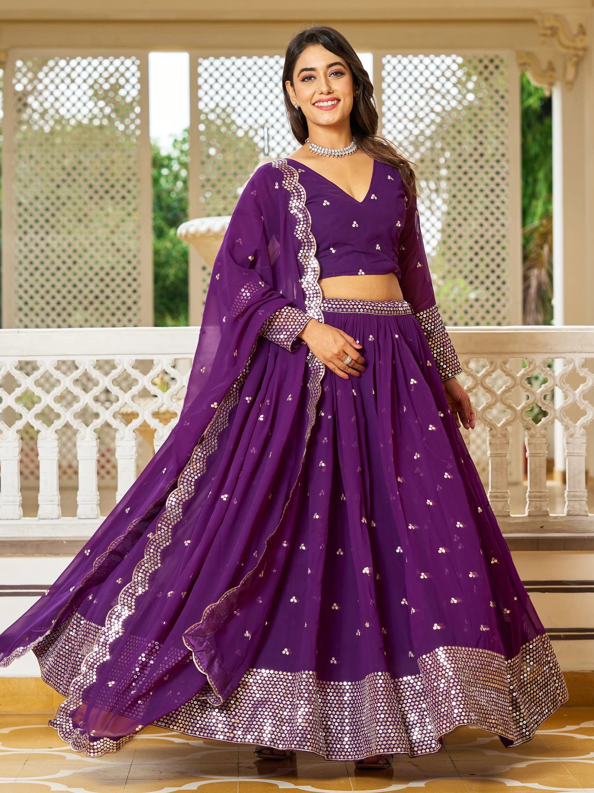 Fascinating Purple Sequins Georgette Festival Wear Lehenga Choli - Zeel Clothing