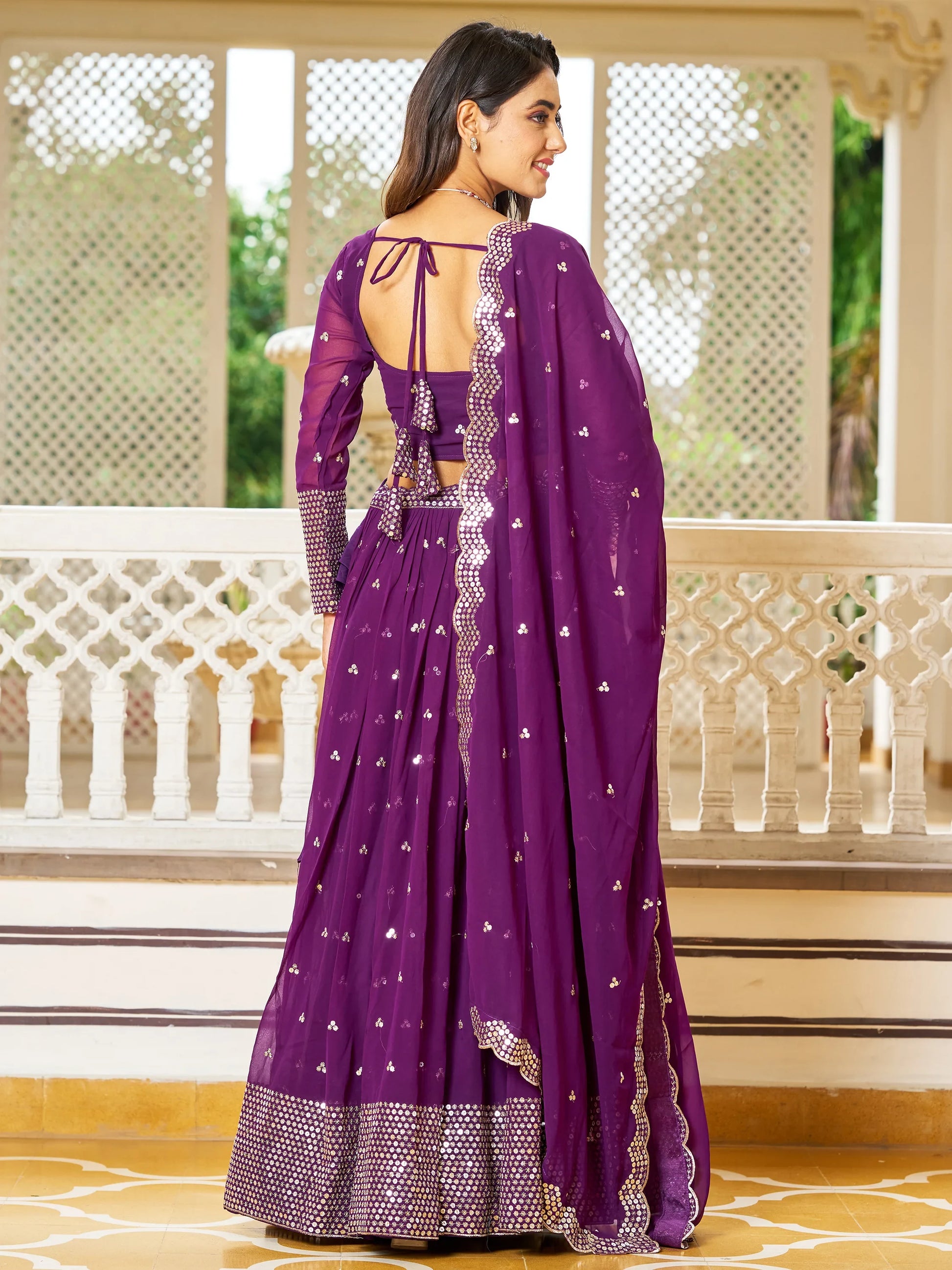 Fascinating Purple Sequins Georgette Festival Wear Lehenga Choli - Zeel Clothing