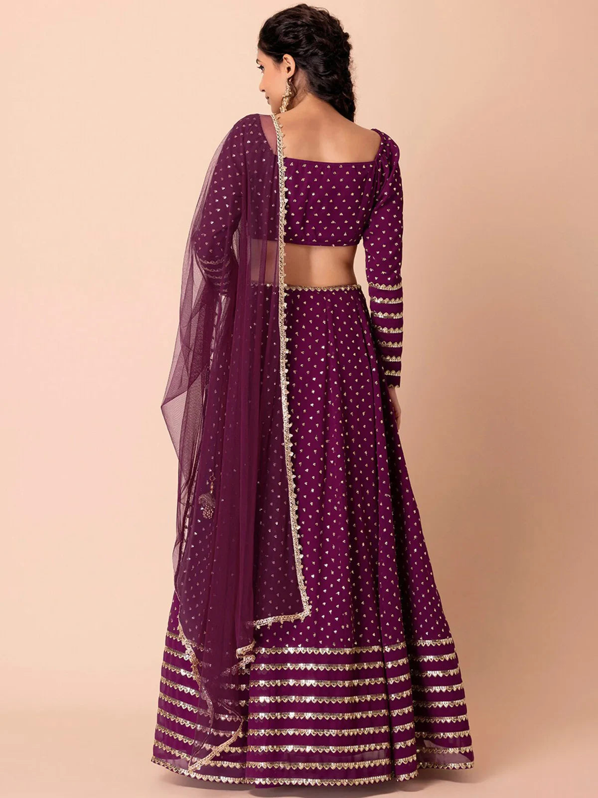 Fascinating Purple Sequins Georgette Wedding Wear Lehenga Choli - Zeel Clothing